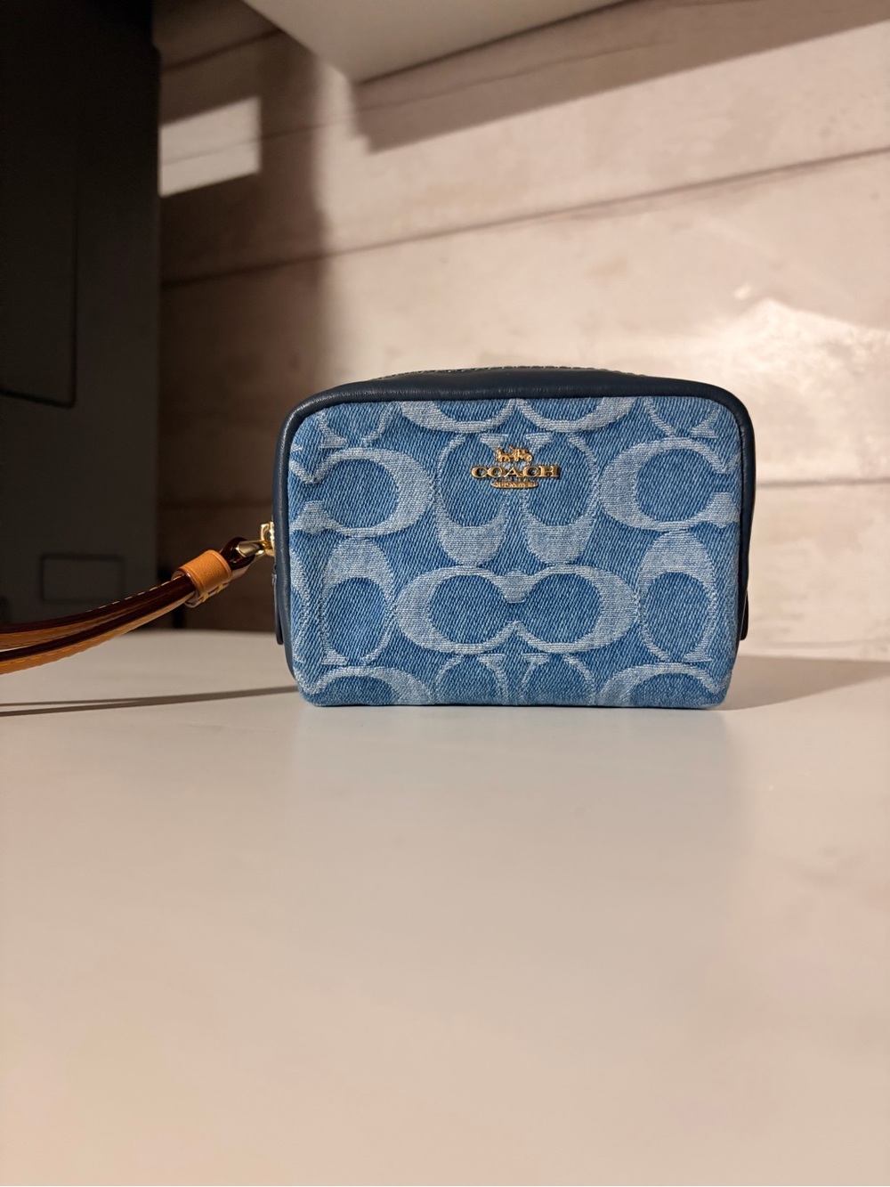 CDF02 Denim signature mini box wristlet/pouch